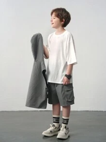SHEIN 3pcs Tween Boy Casual Vest, Short Sleeve T-Shirt And Shorts Set
