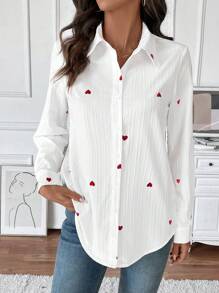 SHEIN Clasi Dames lange mouwen romantisch casual hart print Valentijnsdag shirt