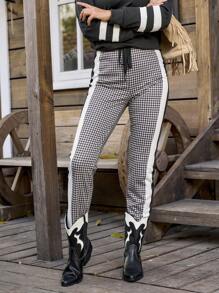 SHEIN LUNE Damen lässige schwarze & weiße Hahnentrittmuster Jogginghose - Schwarz und Weiss - Übersicht 4