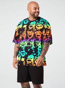 Manfinity NXTstreet Conjunto de camiseta casual holgada de punto y estampada para hombre talla grande