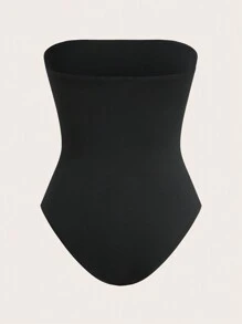 SHEIN EZwear 女士休闲百搭纯色紧身衣 - 黑色 - 查看 4