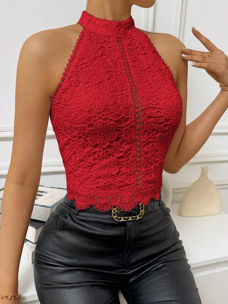 SHEIN Privé Áo ba lỗ trơn màu cơ bản thường ngày cho nữ, thời trang để mặc hàng ngày - Đỏ - Xem 1