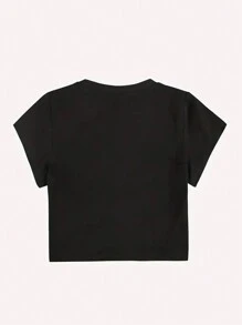 SHEIN Coolane Women's Black Crew Neck Short Sleeve T-Shirt With Rhinestone Decor, Casual Outdoor Wear, Spring/Summer