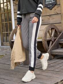 SHEIN LUNE Damen lässige schwarze & weiße Hahnentrittmuster Jogginghose - Schwarz und Weiss - Übersicht 5