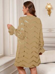 EMERY ROSE Vestido elegante de manga larga con cuello en V y rayas metálicas brillantes, para mujer de talla grande en invierno o Navidad