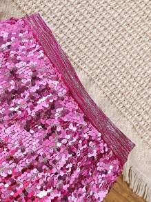 2pcs Set: Young Girl Knitted T-Shirt With Printed Sequins Sequins & Skirt