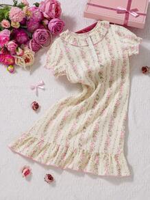 Girls Floral Print Casual Elegant Long Sleeve Nightgown Loungewear Kids Spring Dresses Spring Kids Dresses Spring Dresses For Girls Spring Dresses For Young Girls Girls Clothes Young Girls Dresses