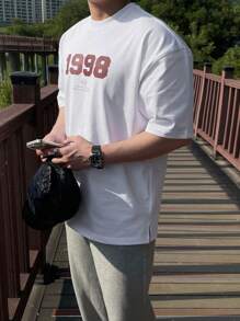 DAZY Summer Men's White T-Shirt With Numeric & Letter Print - White - View 7