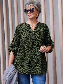 EMERY ROSE 大码女式豹纹长袖衬衫，秋季