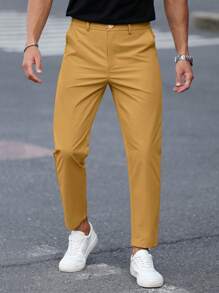 Manfinity Mode Men's Casual Commuter Solid Color Tapered Suit Pants - Burnt Orange - View 8