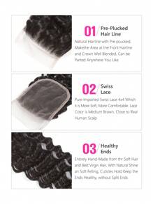 Cierre De Encaje Transparente De 4x4 Ondas Profundas Pelo Humano Remy Con Pelo De Bebé, Para Mujer - S1 - Ver 6