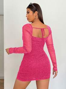 SHEIN EZwear Plus Size Semi-Sheer Mesh Fuchsia Dress