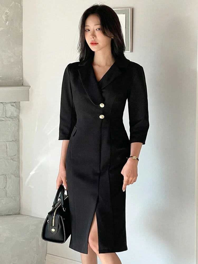 Vestido largo elegante y ajustado de estilo chic y elegante francés, ropa de otoño