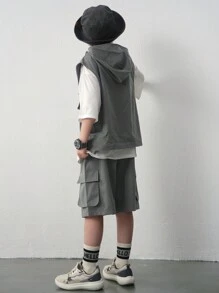 SHEIN 3pcs Tween Boy Casual Vest, Short Sleeve T-Shirt And Shorts Set