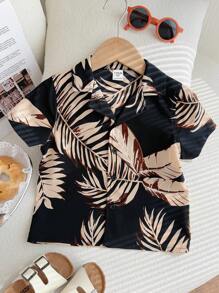 Young Boy Casual Funny Cute Resort Print Woven Shirt, Suitable For Beach Vacation, Summer Outing, Shopping, School, Garden, Beach, Birthday, Suitable For Spring, Summer, Autumn, Winter Seasons - Black - View 3