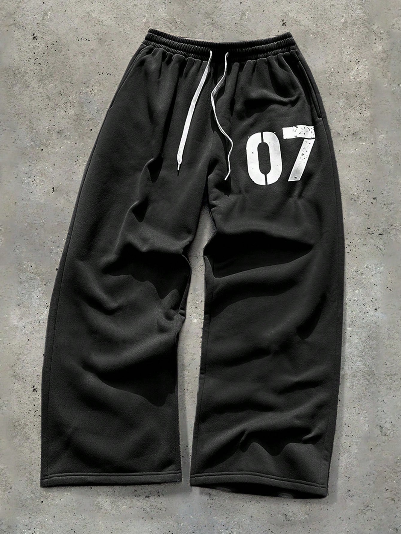 Men's Casual Street Hip Hop Elastic Waist Number 07 Print Sweatpants, Autumn/Winter