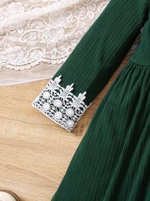 SHEIN Young Girl Simple Solid Color Long Sleeve Casual Everyday Dress - Green - View 5