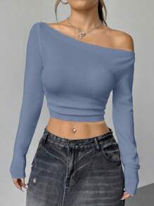 Flirla 1pc Women's Minimalist & Casual Classic Solid Color Long Sleeve Sweater Knit Pullover Fall Winter Sweater