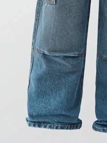 Vintage Street-Style Chic Katzenschnurrbarthandwerk großer Junge vielseitiger Pendler populärer Artikel, einzigartige Umklapptaschen Cargo-Jeans mit großer Tasche - Mittele Waschung - Übersicht 4
