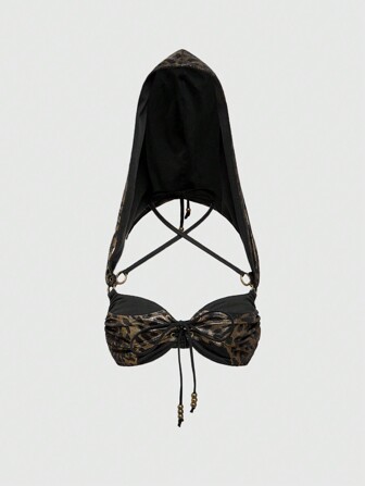 Goth Top con cappuccio stile retrò Y2K con stampa leopardata metallica