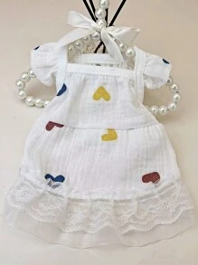 1pc Adorable Heart Print Ruffle Trim Pet Dress For Dogs - Featuring A Cute Heart Pattern, Elegant Ruffle Trim, Princess-Like Design, Also Suitable As A Cat Vest Dress With Delicate Lace Trim, Perfect For Special Occasions And Making Your Pet Look Absolutely Charming