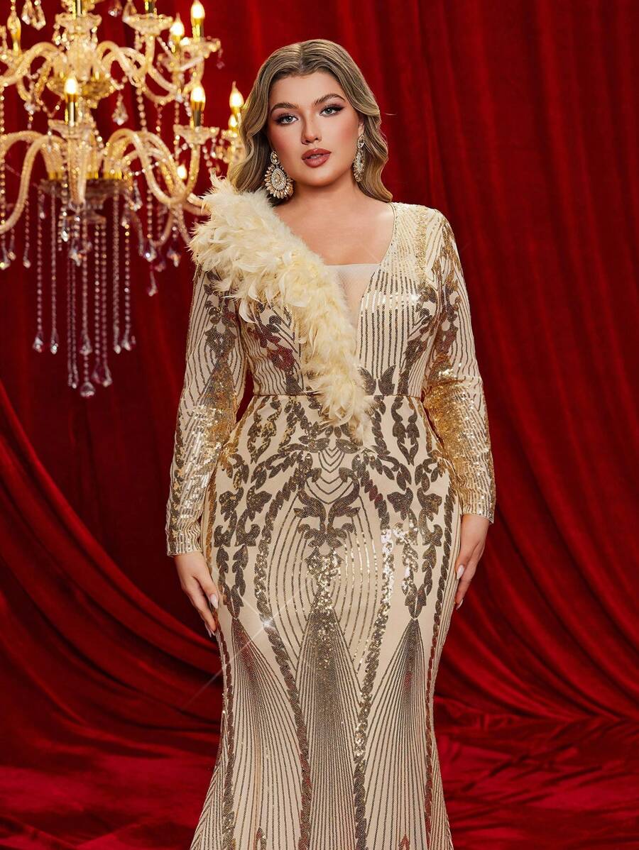 elegant evening dresses Long Sleeves Sequin Dress for Women Pasta : Recette De Length:Under Calf long formal dresses for women