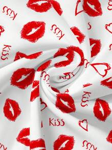 PopScrub 女式 V 领短袖双口袋 T 恤，带有可爱的心形嘴唇吻红色卡通印花，情人节护士/诊所手术服上衣 - 彩色 - 查看 4