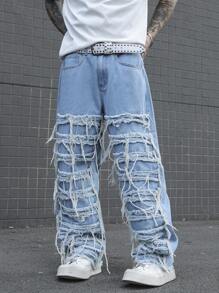 Manfinity EMRG Jeans casuales de hombre con bolsillo simple y bajo crudo, para uso diario - Lavado ligero - Ver 6