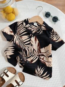 Young Boy Casual Funny Cute Resort Print Woven Shirt, Suitable For Beach Vacation, Summer Outing, Shopping, School, Garden, Beach, Birthday, Suitable For Spring, Summer, Autumn, Winter Seasons - Black - View 8