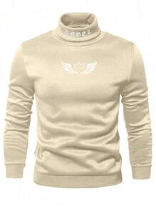 Manfinity LEGND Sudadera de cuello alto de manga larga con estampado de letras y alas para hombre, para otoño/invierno