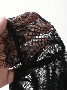 DAZY Lace Splicing Sheer Mesh Backless Jumpsuit - Black - View 9