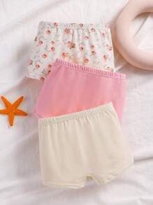 3pcs/Set Young Girl Rabbit, Plum Flower, Rose Floral Prints Soft Cotton Underwear Briefs  Summer Kids Floral Print Panties, Pack Of Panties