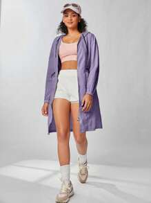 SHEIN 女式长款休闲夹克，带拉链门襟、抽绳腰带和兜帽 - 紫色 - 查看 6