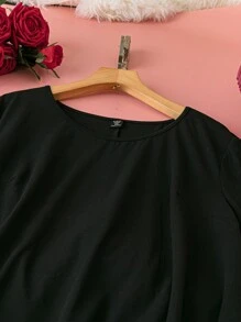 SHEIN LUNE Conjunto de 2 piezas talla grande para mujeres, blusa de cuello redondo de manga corta y falda casual con cintura elástica y estampado de corazón, cómodo para uso diario en verano