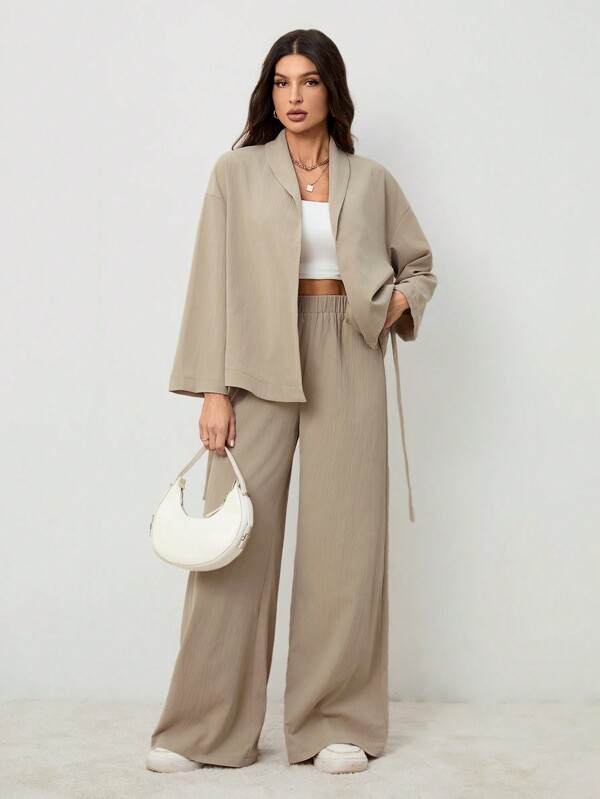 SHEIN Tall Elegant și ocazional de vacanță/navetă femei guler cravată talie șachetă lejeră cu talie înaltă pantaloni moi, potrivite pentru toamnă și vară