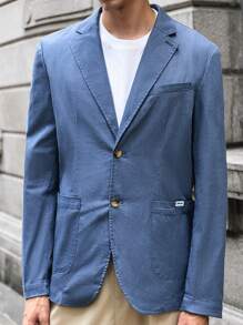 Manfinity VCAY 青年男士休闲针织宽松开衫毛衣外套，适合秋冬季日常穿着 - 藍色 - 查看 3