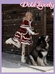 Dola Lovely 可爱仙人掌图案保暖拖鞋，蓬松包头保暖厚底女士家居拖鞋，秋冬新年假期 - 白色 - 查看 3