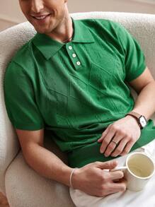 Manfinity CityGents Men's Solid Color Front Button Closure Short Sleeve Simple Casual Knitted Sweater