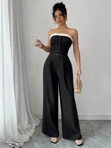 Elenzga 2 pièces/set Top bustier mode et sexy et pantalon large taille haute pour femmes - Multicolore - Voir 1