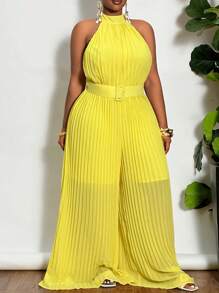Slaydiva Plus Size Women's Light Weight Off-The-Shoulder Jumpsuit - Yellow - View 6