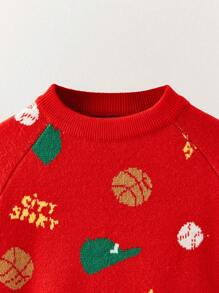 SHEIN Young Boy Casual Letter Pattern Round Neck Raglan Sleeve Long Sleeve Knitted Sweater, Autumn/Winter