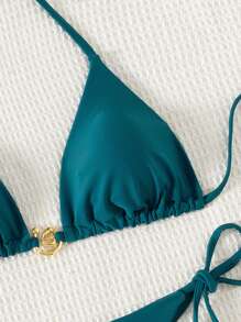 SHEIN Swim Conjunto de bikini sexy de 2 piezas con top de tirante y triángulo, traje de baño y shorts de baño para verano y vacaciones en la playa