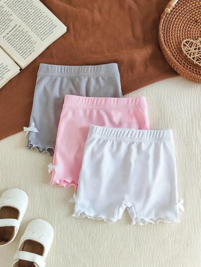 SHEIN Vintaside Kids 3pcs/Set Baby Girl Spring Summer Casual Sports Elastic Rib Knit Solid Color Set - Includes Shorts And Coordinating Top, 0-3 Years Old, Soft Morandi Colors Of Pink, Beige, Gray, Knee-Length, Suitable For Both Indoors And Outdoors