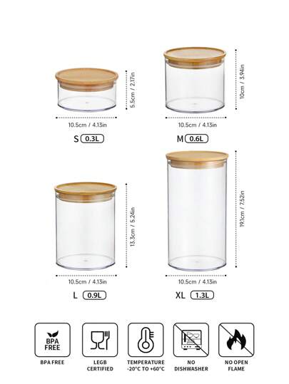 1 peça recipientes transparentes para armazenamento de alimentos com tampa de bambu, design empilhável, jarra de armazenamento para despensa de cozinha, para farinha, cereais, açúcar, chá, grãos de café, lanches, redondo, natal, para presente de feriado