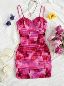 Soleia Women's Tie-Dye Color Block Ruched Mini Cami Dress, Suitable For Vacation,Dress For Women,Vacation Dress Women,Birthday Dress For Women,Spring/Summer Dress For Women,Mardi Gras,Western Wear Woman,Mesh Dress,90s Clothes,Easter Dress Women,Graduation Dress,Beach Dress For Woman,Music Festival Outfit Women