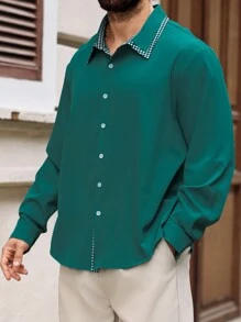 Manfinity Homme Plus Size Men's Casual Minimalist Style Shirt, Daily Wear - Green - View 5