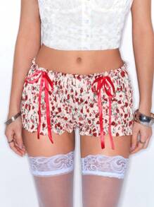 ROMWE Kawaii Quần Short Nữ In Hoa Dễ Thương Ngọt Ngào - Màu be - Xem 7