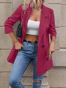 SHEIN LUNE Blazer de mujer de manga larga, con solapa entallada y doble botonadura, unicolor, para otoño