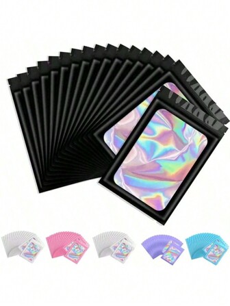 50pcs Holographic Iridescent Resealable Bags, Rainbow Foil Self-Sealing Packaging Pouches, Christmas