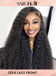Transparent Lace Kinky Curly 13 X 4 Lace Frontal Wig 180% Density 12-26 Inch Natural Black Color Pre-Plucked Natural Hairline  Lace Human Hair Top Quality Wig For Women - SNatural - View 2